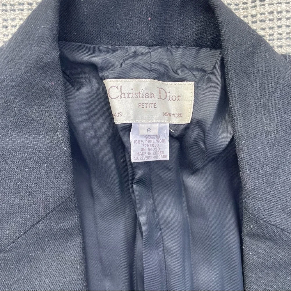 CHRISTIAN DIOR Women's Vintage Cropped Wool Blazer Jacket Petite Size 6 In Black
